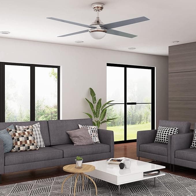 ELEGANT White Ceiling Fans with Remote Control and LED Color Change Light, 4 Reversible Blades 3-Speed, Timer, 48 Inch